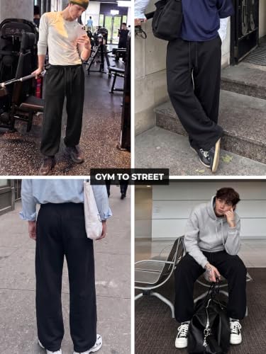 Image of Mens Baggy Sweatpants Adjustable Cuffs 2-in-1 Wide Leg Loose Gym Casual Lightweight Cotton Pants Pockets Drawstring