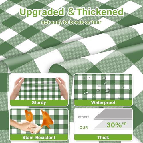 Image of Mulbozy 2 Pcs Sage Green Gingham Tablecloth, Plastic Table Cloth Disposable