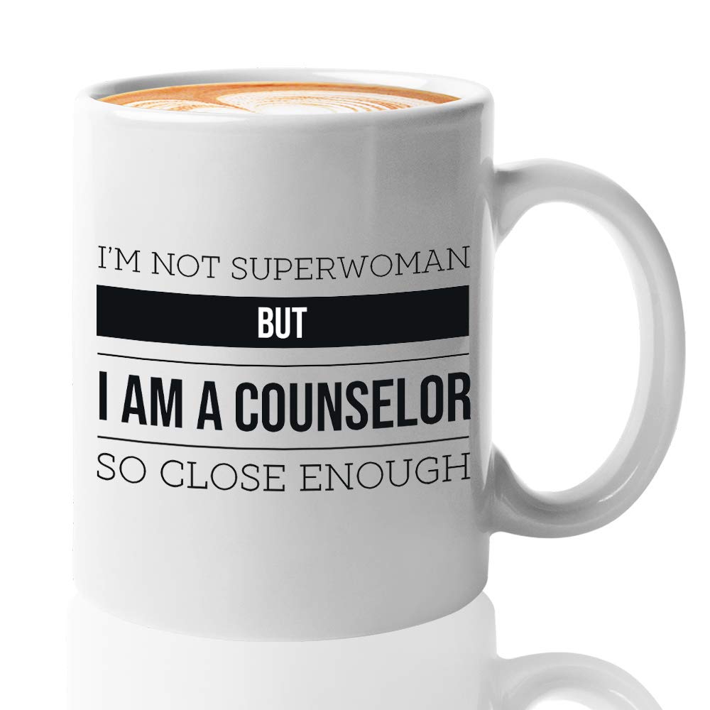 Bubble Hugs Counselor Coffee Mug 11 oz, I'm Not A Superwoman But I Am A Counselor, Appreciation Gift Idea for Mental Health Therapist Advisor Men Women, White
