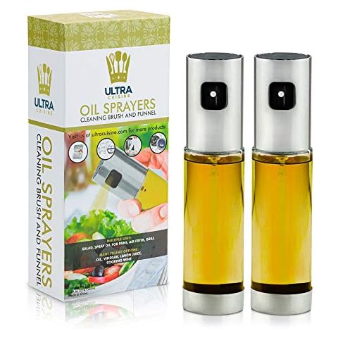 Glass Spray Bottle Kitchen Set - Healthy, Home-Cooked Meals - Dispense Oil, Vinegar & Sauce for Roasting or Grilling - 2 Pack Oil Sprayer for Cooking 100ml - Refill Funnel & Cleaning Brush Included Cover