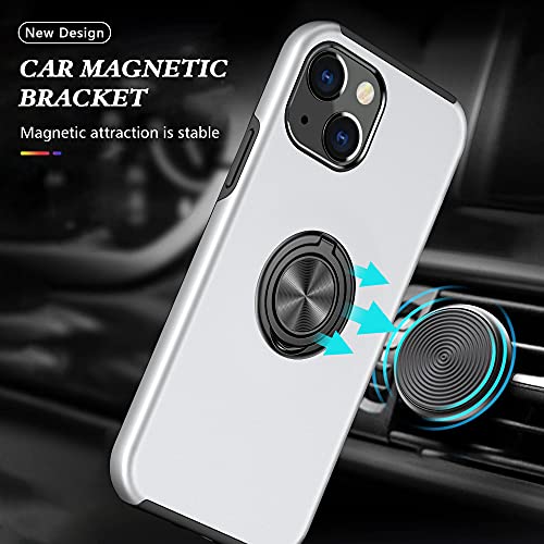 SORAKA Case for iPhone 13 Mini with Invisible Ring Holder and Metal Plate for Magnetic Car Mount Rigid PC Cover iPhone 13 Mini Case Military Grade Rugged Case Silver