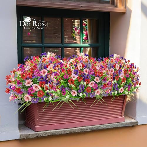 Der Rose 12 Bundles Artificial Flowers for Outdoors, UV Resistant Fake Flowers for Garden Porch Window Box Patio Wedding Home Decor image 8