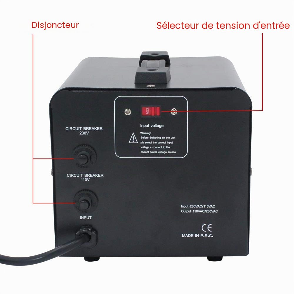 Yinleader Convertisseur de Tension USA Transformateur Toroïdal 1500VA/1500W - Entrée: 110V ou 220V - Sortie: 110V et 220V