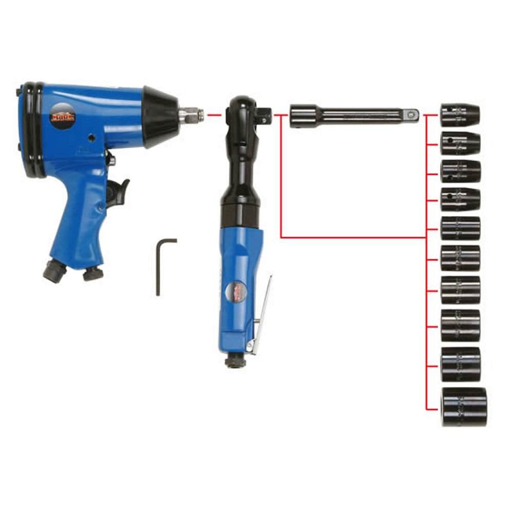 Mauk, Set di attrezzi ad aria compressa con trapano percussione, 36 pz, Blu (blau) - 56