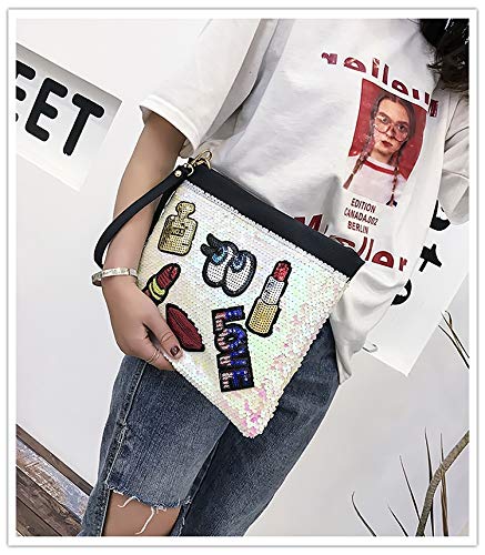 Image of MOCA Women's Stylish Trendy Elegant PU Sequins Mobile crossbody Clutch wallet Sling Shoulder Messenger bags for casual party evening ( Pinkish White )