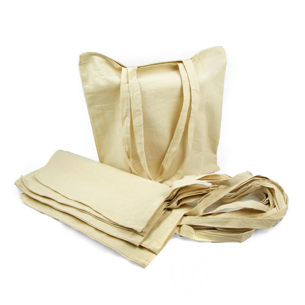 Genérico Bolsas de algodón reutilizables, 41 x 37 cm, lote de 50 unidades, asas largas, 140 g, ideales para compras, manualidades, comercios, promociones