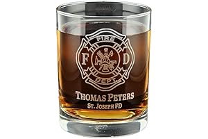 Personalized Firefighter Rocks Glass - 13.5 oz Custom Etched Whiskey Glass