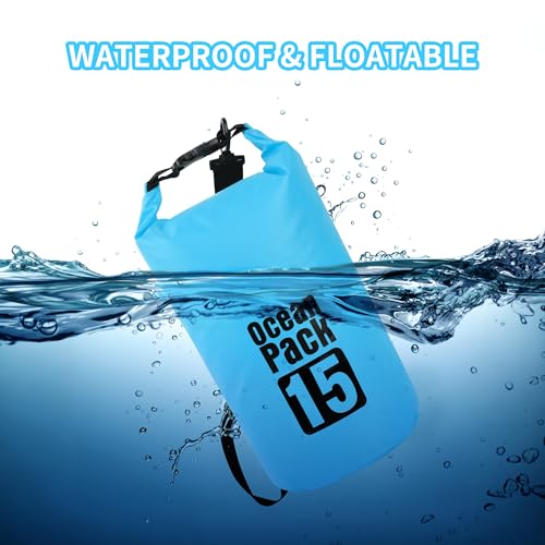 Dry Bag Waterproof para Mujer y Hombre, Bolsa seca ligera de almacenamiento enrollada de 20L con funda para teléfono para viaje, natación, navegación, kayak, camping y playa, azul lago miniatura 5