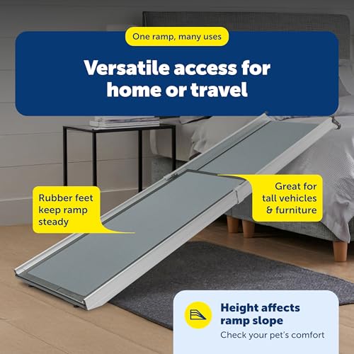 PetSafe Happy Ride Compact Telescoping Dog Ramp - Portable Pet Ramp for Cars, Trucks & SUVs with Adjustable Sizing - Non-Slip Design - Lightweight Pet Mobility Assistance - Extra Long