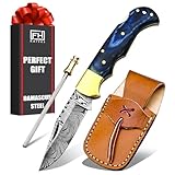 HANDMADE Damascus Pocket Knife for Men - Ideal for Him as an Anniversary Present - 6.5 Inches Damascus Folding Knife with Sheath - Pocket Knives with Back Lock - Best for EDC, Camping, and Hiking