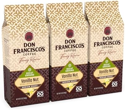 Don Francisco's Decaf Vanilla Nut Ground Coffee, Medium Roast – 100% Arabica, Flavored Coffee, 3-Pack of 12 oz Bags