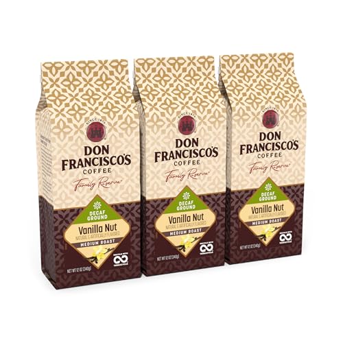 Don Francisco's Decaf Vanilla Nut Ground Coffee, Medium Roast – 100% Arabica, Flavored Coffee, 3-Pack of 12 oz Bags
