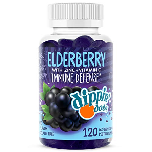 Dippin Dots - Elderberry Gummies with Vitamin C & Zinc (120 Gummies)| Immune Defense Supplement with Natural Flavors | Pectin Fruit Gluten Free Immune System Booster Gummies for Adults