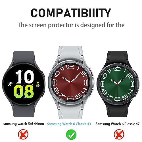 Suoman 3-Pack for Samsung Galaxy Watch 6 Classic 43mm Screen Protector Tempered Glass,Smart watch 2.5D 9H Hardness Ultra-thin Tempered Glass Screen Protective for Samsung Galaxy Watch 6 Classic 43mm