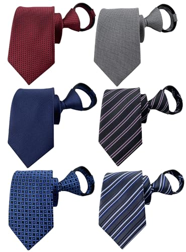 Adulove Pre-tied Ties for Men Zipper Adjustable Necktie 3.15 for Business and Wedding Office Graduation School 6 PCS