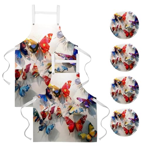 Lot de 2 tabliers de cuisine avec 4 broches ajustables pour bar et pâtisserie