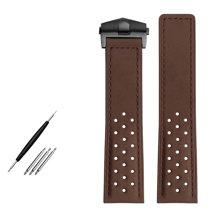 Bracelet de montre 22 mm en cuir pliable avec boucle déployante