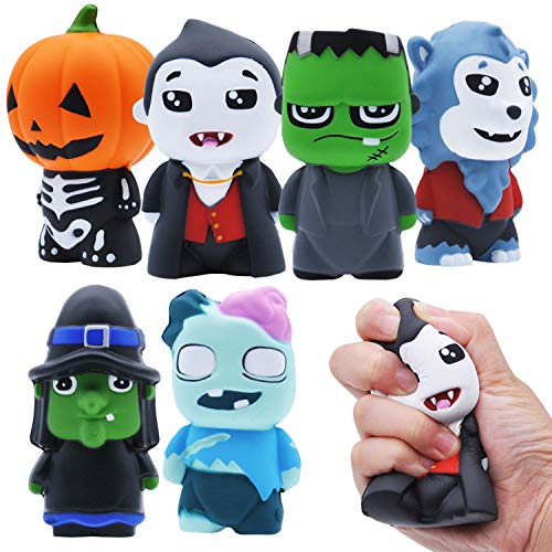JOYIN 6 Pack Halloween Themed Squishy Toys Slow Rising Stress Relief Super Soft Squeeze Kawaii Cute Halloween Friends Characters Toys for Boys Girls
