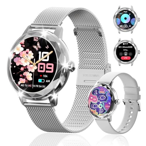 Homailida Reloj Inteligente Mujer, 1,2'' Smartwatch Mujer 2 Correas con Llamadas, Podómetro con 110+ Deportes, Reloj Inteligente con Función Femenina para Android iPhone, Regalo Mujer