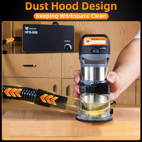 Image of FoxAlien 1HP 710W 65mm Diameter Compact Palm Router for CNC Woodworking,6 Variable Speeds Max 30000 R /MIN Wood Trimmer with 1 /4 inch Collet (110V)