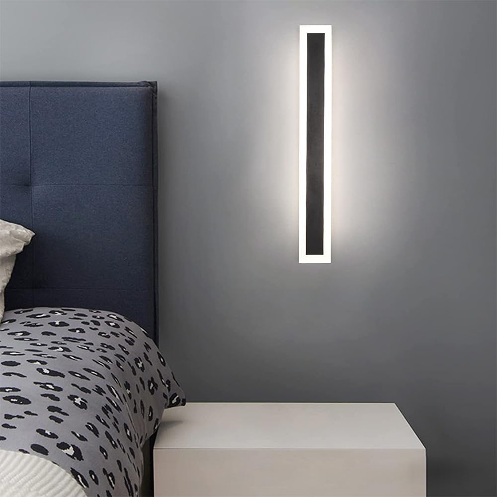 Zewnętrzna liniowa lampa ścienna LED - prostokątna czarna lampa ścienna do ganku, kablowych lamp do garażu, schodów, oświetlenia ściennego ogrodu i zewnętrznych reflektorów ściennych