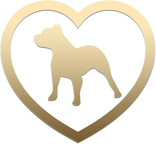 Pitbull - Calcomanía de vinilo con diseño de silueta de corazón, cuaderno para ventana de coche, portátil, 5 x 4.5 pulgadas de ancho (dorado)