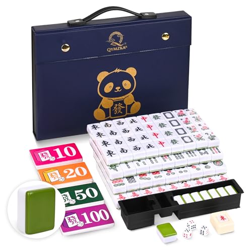 QYMZKA Chinese 1.25" (32MM) Small Green Mahjong Set with Blue Vinyl Case by QYMZKA - Used condition - US$36.32