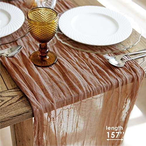 Gauze table runner bulk Cheesecloth runner for Christmas table decor Rustic table runner 160 in for boho wedding table decoration long cheese cloth runner for romantic dinner fabric bulk (Terracotta)