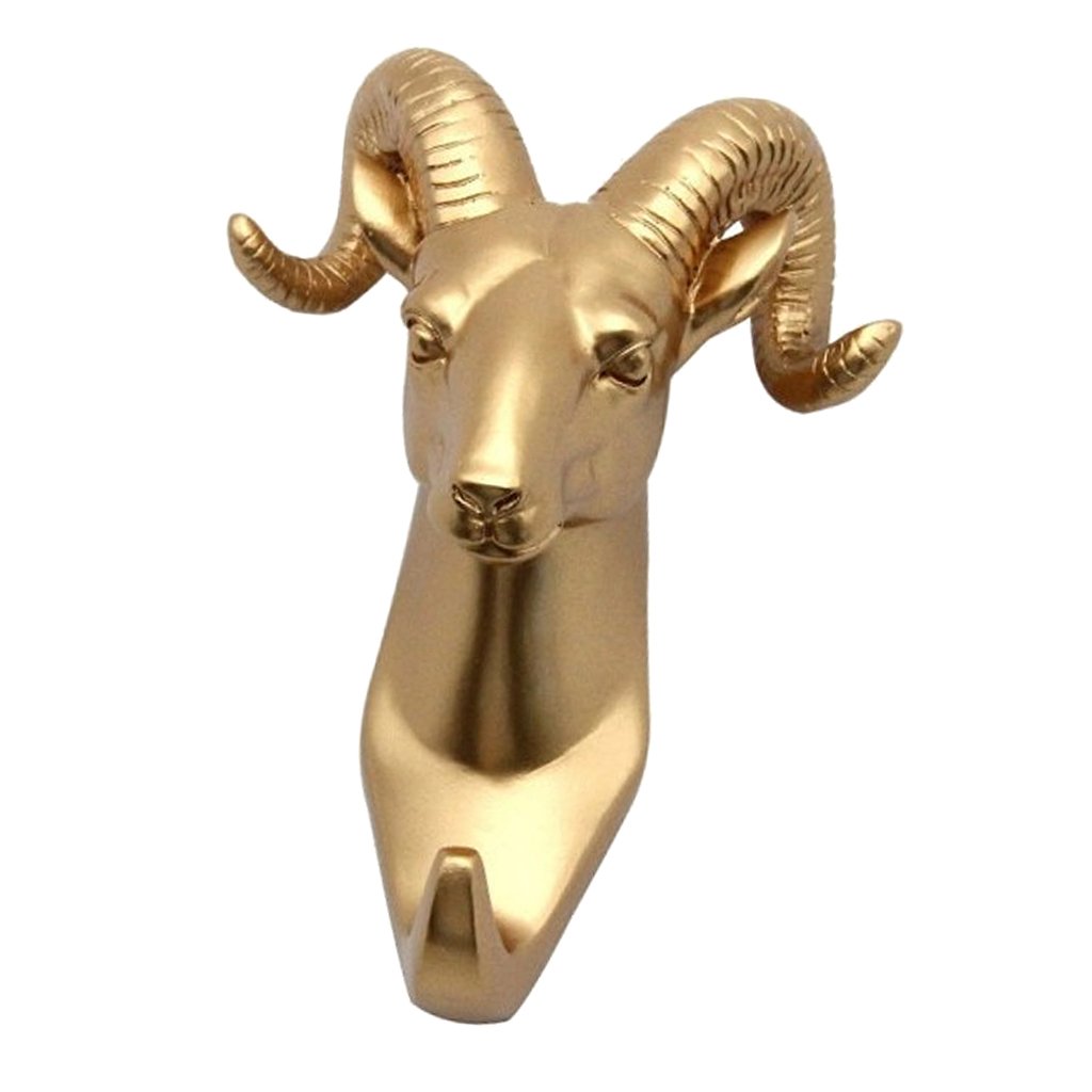 WOVEBIUS Resin Animal Head Hook Hanger Rack Wall Mount Home Decor Gold #6 Goat