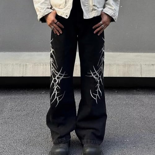 Spring Wide Leg Baggy Black Jeans Men Vintage Plus Size Thorn Embroidered Pants High Waisted Hip Hop Trousers2