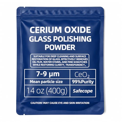 14 oz (400g) 99% Cerium Oxide Glass Polishing Powder (7-9 Um) Removes: Oil Films Water Spots Swirl Marks Wiper Streaks Removes Fine Scratches & Deep-Cleans Glass Surfaces.