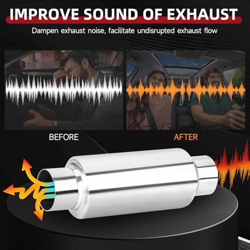 Image of LCGP 3 inch Inlet Universal Resonator Muffler, 3 inch Outlet 12 inch Overall Length Stainless Steel High Performance Muffler, Polished, Pass-Thru Design