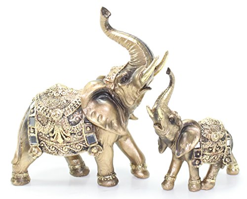 Set of 2 Feng Shui Brass Color Elegant Elephant Trunk...