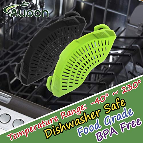 Auoon Clip On Strainer For Pots Pans,2Pack,Heat Resistant Silicone, Easy To Use And Store, Dishwasher Safe,Blackgreen #TOP4