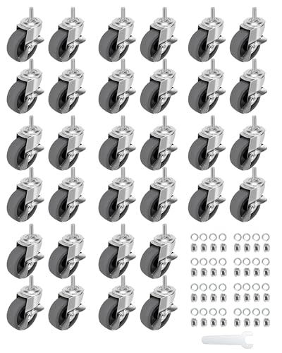Caster Wheels, 3" Locking Swivel Threaded Stem Casters Set with Brake of 32