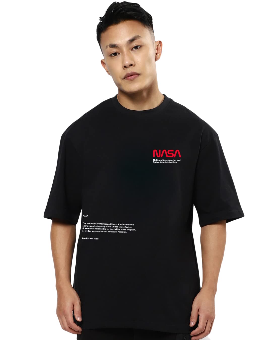 Bewakoof Official NASA Merchandise Men's 100% Cotton 220 GSM Graphic Print Oversized Fit Round Neck T-Shirt