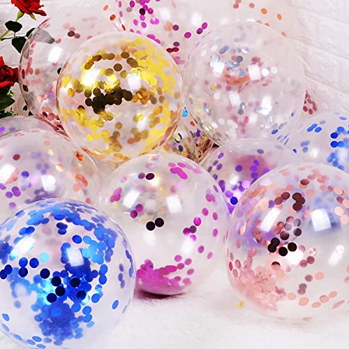 AMFIN Rubber (Pack Of 20) Transparent Balloons Bouquet Combo With Re Filled Multicolour Confetti & Ribbons For Anniversary, Birthday, Baby Shower, Valentine Day Party Decoration Bunch - Multicolor