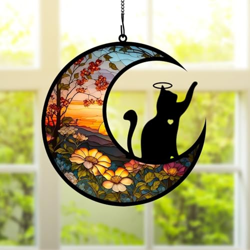BamLue Cat Memorial Suncatcher for Windows Memorial Ornament Pet Sympathy Gift to Memorialize the Loss Cat Sun Catchers with Personalized Decorations in Loving Memory for Loss Cat