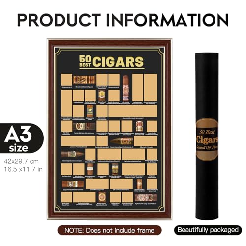EIHFHIE Cigar Bucket List Scratch Off Poster,Top 50 Cigar List,Gift For Cigar Lover, Cigar Collectors,Bar & Pub,Man Cave or Game Room (12x18 In) - Image 5