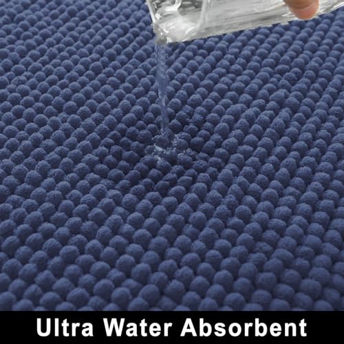 Image of LUXE HOME INTERNATIONAL Shaggy Chenille Bath Mat Extra Soft Super Absorbent Anti Skid Slip Popcorn Door Mats for Home Entrance, Bathroom, Bedroom, Kitchen, Floor Mat (60x120 cm Navy) Pack of 1