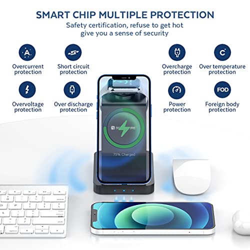 Image of Sevenaire MagCharge D1870 3 in 1 Wireless Charger | Mag-Safe |Charging Dock| 23W Fast Charge| Compatible with Mag-Safe for iPhone 16 to 12 Series | iWatch 10,9,Ultra,8,7,SE,6,5,4 | Air-Pods (BLK)