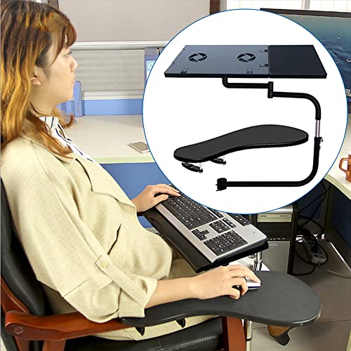 Queeucaer support Clavier de chaise, d'accoudoir, clavier avec tapis de souris, ordinateur portable, ventilateur USB, coude, repose-poignet en acier inoxydable, ABS – vue 3