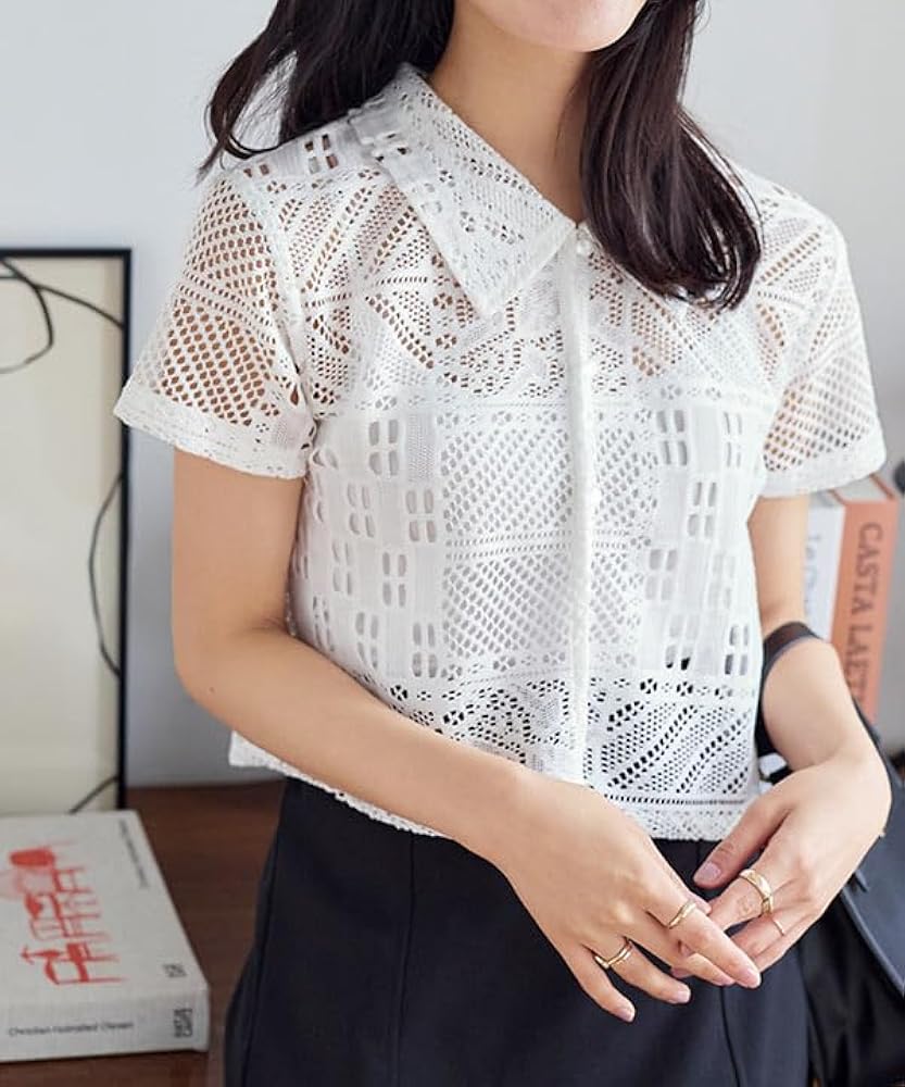 Amazon | [神戸レタス] シャツ レディース 半袖 レース ブラウス