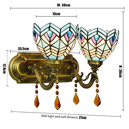 Applique vitrail bleu d'exception avec double cristal de décoration classique - 4