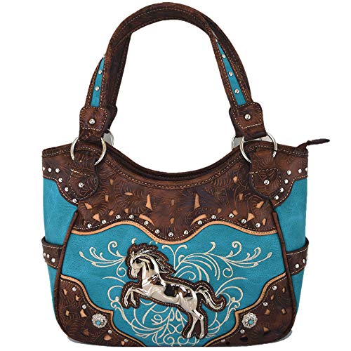 Image of Tooled Leather Laser Cut Western Style Horse Cowgirl Purse Country Totes Women Handbag Everyday Shoulder Bags Wallet Set