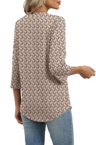 Image of XIEERDUO 3 /4 Length Sleeve Womens Tops V Neck T Shirts Both Side Buttons Blouses Business Casual Outfits Loose Fit