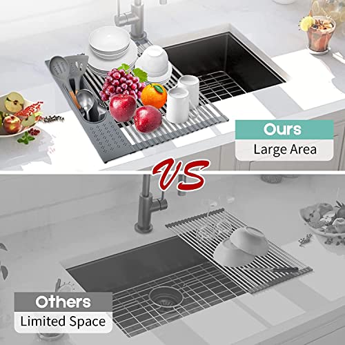 Techsea Roll-Up-Dish Drying Rack,Multipurpose Heat Resistant Over-The-Sink Dish Drying Rack, Stainless Steel Kitchen Sink Drying Rack (17" X 15.2") #TOP4