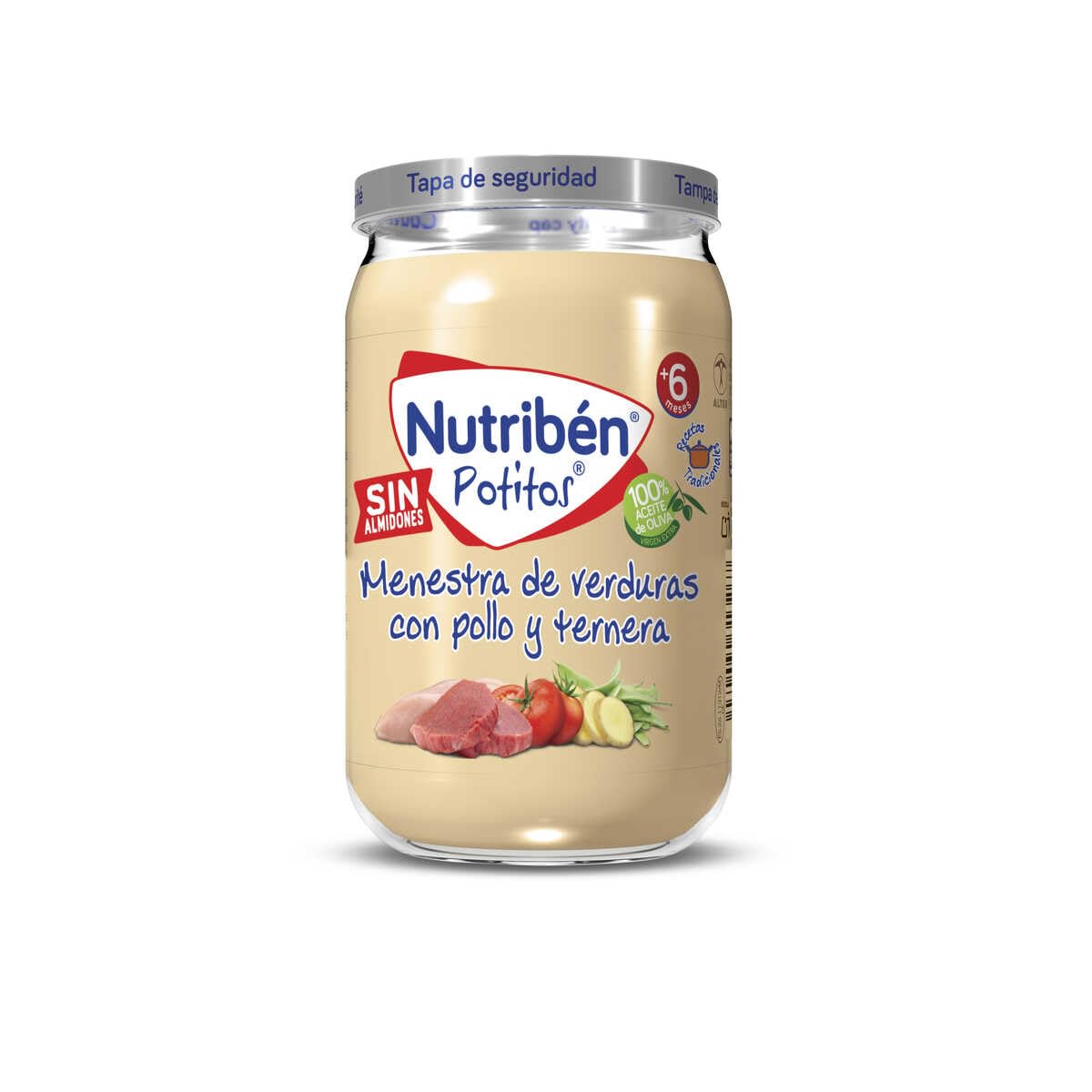 Nutribén Pack 24 Potitos variados Arroz con Pollo Menestra Verdura con Pollo y Ternera Guisantes zanahorias merluza Frutas Variadas 6 Meses 24x235gr