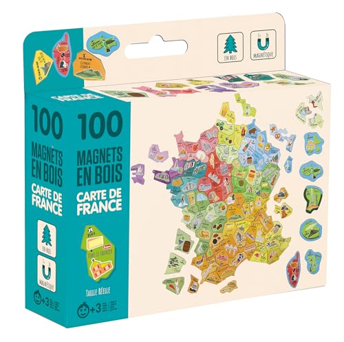 Jeujura - 100 Magnets Bois Carte de France - Reconstituer Les départements et Régions française - pour accompagner Les Tableaux - Aimantées en Bois -...