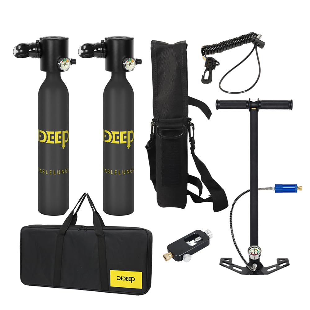 0,5L Mini Tauchflasche mit Pumpe | 5-10 Min. Tragbarer Tauch-Lungen-Tank für Schnorcheln, Apnoetauchen & Notfall-Backup | Perfekte Tauchpakete